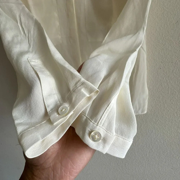 Everlane Pocket Silk Long Sleeve Blouse Women Small Button Shirt Cream Ivory - Picture 5 of 8